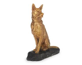 342
Louis Riche
(1877-1949)
Seated German shepherd
Brass with metal base
Signed in the casting: L. Riche; with indistinct foundry impression: incised to interior: LA / H
20.125" H x 18.5" W x 8.25" D
Estimate: $500 - $700