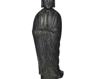 186
A large Chinese carved nephrite figure of an Arhat
Qing Dynasty (1644-1912) or later
Standing robed figure
30.5" H x 8.25" W x 4" D
Estimate: $2,000 - $3,000