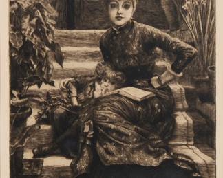 11
James Jacques Joseph Tissot
(1836-1902)
"La soeur aînée," 1881
Etching and drypoint on laid paper
From the edition of about 100
Signed and dated in the plate along the upper edge, at center: JJ. Tissot / 1881
Plate: 11.375" H x 6" W; Sight: 11.875" H x 6.625" W
Estimate: $400 - $600