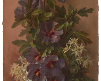 307
Paul de Longpré
(1855-1911)
Floral spray
Oil on canvas laid to paperboard
Signed lower left: Paul de Longpré
21.25" H x 9.125" W
Estimate: $1,000 - $2,000
