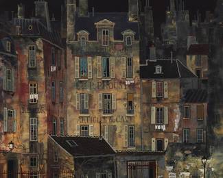 391
Michel Delacroix
(b. 1933)
"Cour de Rohan"
Oil on canvas
Signed lower left: Michel Delacroix; signed and with the artist's device, titled, and inscribed "Paris," all verso
28.75" H x 21.5" W
Estimate: $10,000 - $15,000