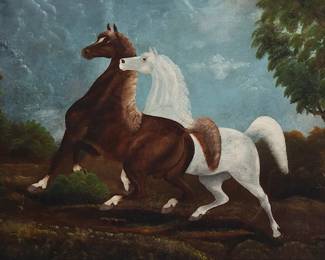 361
19th Century American School
Two horses
Oil on canvas laid to waxed canvas
Unsigned
12.125" H x 36.125" W
Estimate: $800 - $1,200