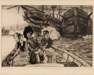 9
James Jacques Joseph Tissot
(1836-1902)
"Entre les deux mon coeur balance," 1877
Etching and drypoint on laid paper, watermark Van Gelder
From the edition of about 100
Signed and dated in the plate, lower right: -1877. JJ Tissot
Plate: 9.75" H x 13.875" W; Sheet: 14.75" H x 22" W
Estimate: $800 - $1,200