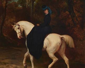 362
19th Century Continental School
Woman on horseback, 1873
Oil on canvas laid to waxed canvas
Signed indistinctly and dated 73, lower left
29" H x 23.5" W
Estimate: $500 - $700