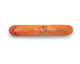 96
A Persian polychrome wood and papier-mâché erotic pen box
Late Qajar Dynasty (1789-1925)
Bearing inscriptions to top and sides
Depicting an erotic figural scene and with lacquered finish
8.875" L
Estimate: $800 - $1,200