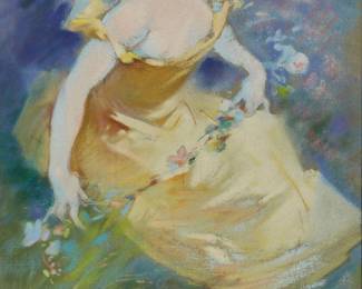 306
Jules Cheret
(1836-1932)
"La Guirlande des fleurs"
Pastel on canvas
Signed lower left: J. Cheret; titled on a gallery label affixed to the frame's backing board
15.875" H x 9.25" W
Estimate: $3,000 - $5,000