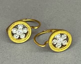 Cathy Waterman 22K Gold Platinum Flower Diamond Earrings
