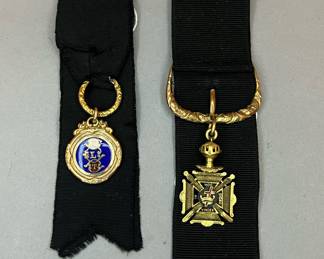 Vintage Gold Filled Pocket Watch Fobs, Knight Templar Masonic and Independent Order of Odd Fellows