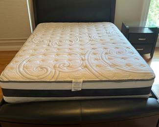Queen Size Leather Headboard with Storage Footboard Bed, Serta Mattress Sold Separately