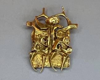 Vintage Modernist Igael Tumarkin "Prisoner of Conscience“ Gold Tone Brooch