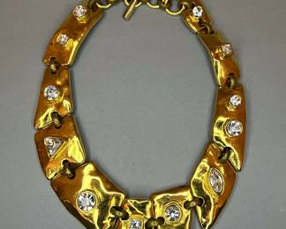 Vintage Runway Christian Lacroix Gold Tone Diamante Statement Necklace