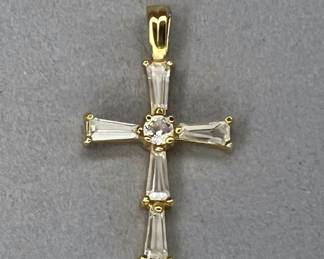 14K Gold CZ Cross Pendant