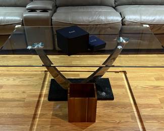 Contemporary Marble Base Glass Top Coffee Table