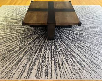 Starburst Machine Loomed Room Size Rug, Rustic Wood and Metal Coffee Table