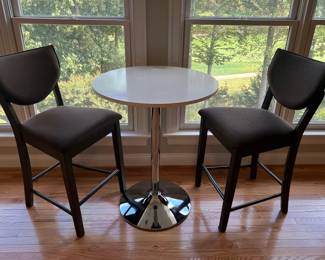 Adjustable Telescopic Table, Pair of Upholstered Bar Stools