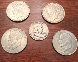 Peace Silver Dollar - Eisenhower Silver Dollar - Ben Franklyn Half Dollar ….