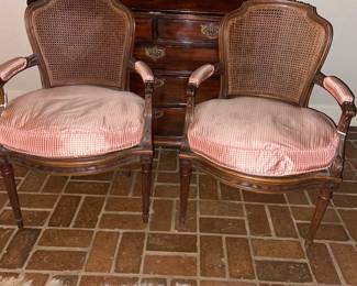 Pair Louis XV style Cane Back Armchairs