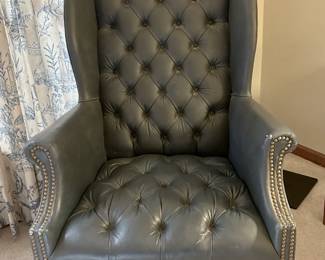 Blue Leather Wing Back Chair