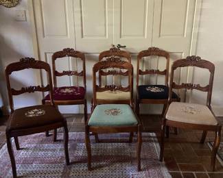 Set of 6 Cherry Dining Chairs with needlepoint seats