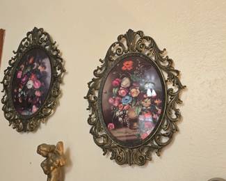 Vintage bubble glass pictures in break frame made in Italy