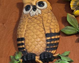 1970s Homco large owl wall art plaque