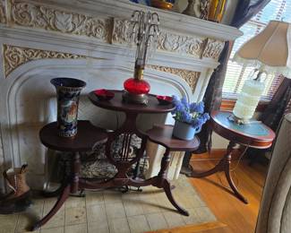 Antique 3-tier lyre table