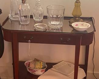 decanters by Water ford and Ralph Lauren. Ice Buckets and wine coasters
