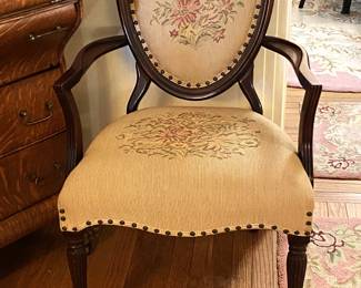 vintage tapestry shield back chair