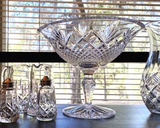 Waterford "Sullivan" compote and "Lismore" small pitchers and salt & pepper shakers