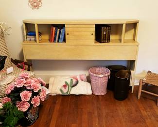 midcentury blonde bookcase headboard