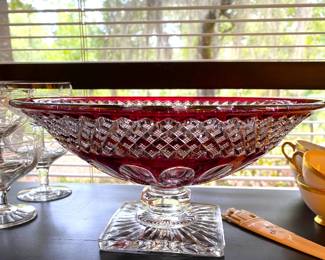 Westmorland "Waterford" Ruby Flash footed bowl
