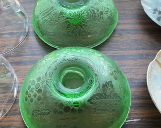 green Depression Glass candle holders