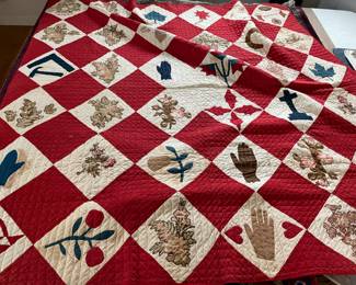 antique red & white quilt