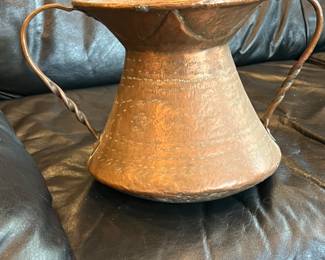 antique copper double handled vase