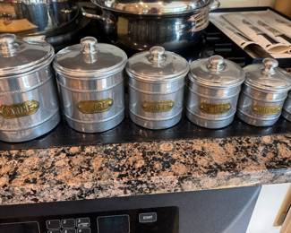 Vintage French metal canister set