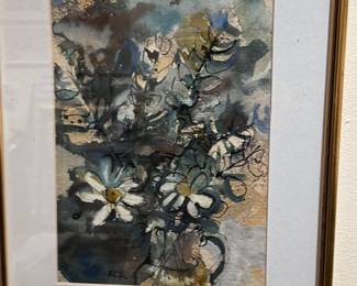 a gallery wall full of original art - this one by William Stipe of Northwestern Art school in 1956