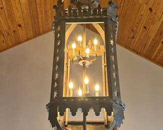 extra large antique 8 bulb pendant light from an old Chicago building, purchased from Salvage One, 21"W x 51"H - removed from ceiling and ready to go