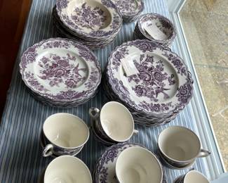 Royal Crown Ducal antique china set - "Bristol" - purple transfer ware
