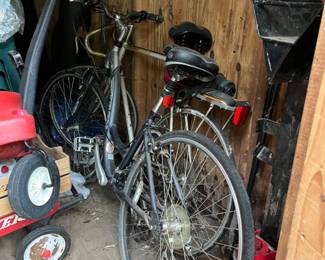 Trek bike, 2 vintage Peugeot bikes