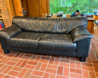 vintage Bauhaus black leather sofa - 2 matching chairs available
