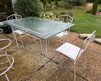 vintage metal garden chairs and table with hairpin legs
