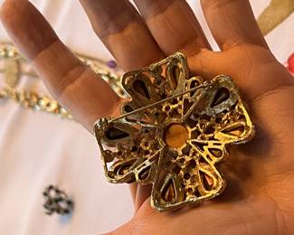 Sphinx Maltese Cross Gripoix brooch