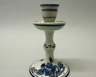 Delft Blue Hand Painted Candlestick Holder. Made in Holland, H: 6 x dia: 4 inches