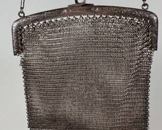 Whiting & Davis German Silver (.800) Chain Maille Purse, Circa 1906. H: 5 1/2 inches x w: 7 inches