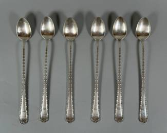 Six American Sterling Silver Iced Tea Spoons, marked STERLING to underside, Length: 8 1/2 inches, OZT: 6