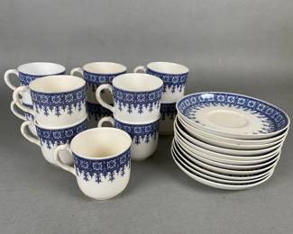 Antique Victorian Royal Worcester Set Of Demitasse Cups And Saucers. Made by the English porcelain maker Royal Worcester for the Boston importers Jones, McDuffee & Stratton, mark indicating date of 1886
11 Saucers - Dia: 4 3/8 inches
10 Cups - H: 2 1/4 inches