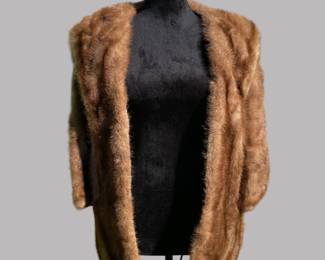 Vintage Mink Cape/Jacket. with printed silk lining, and stitched name of the original owner
CONDITION: wear to mink