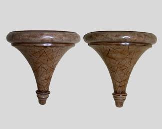 Paul Nelson (American, B. 1970) Pair Of Ceramic Sconces / Brackets, Signed. H: 9 x w: 11 x d: 4 inches