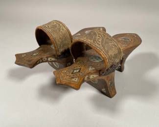 Ottoman Turkish Hammam/Bathouse Shoes, inlaid with mother of pearl, H: 3 x w: 10 inches