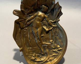 Art Nouveau Small Gilt Bronze Trinket Tray, 19th Century. L: 6 x w: 4 inches